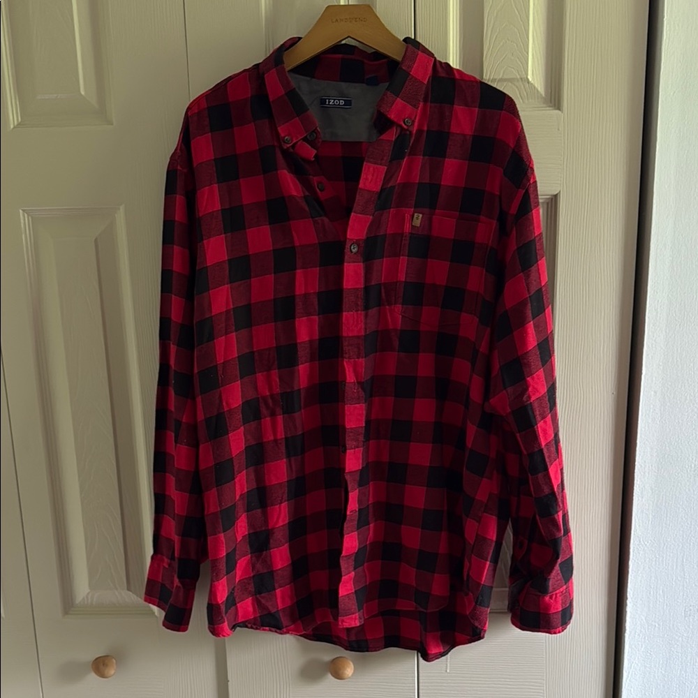 Izod Red and Black Casual Button Down Shirt